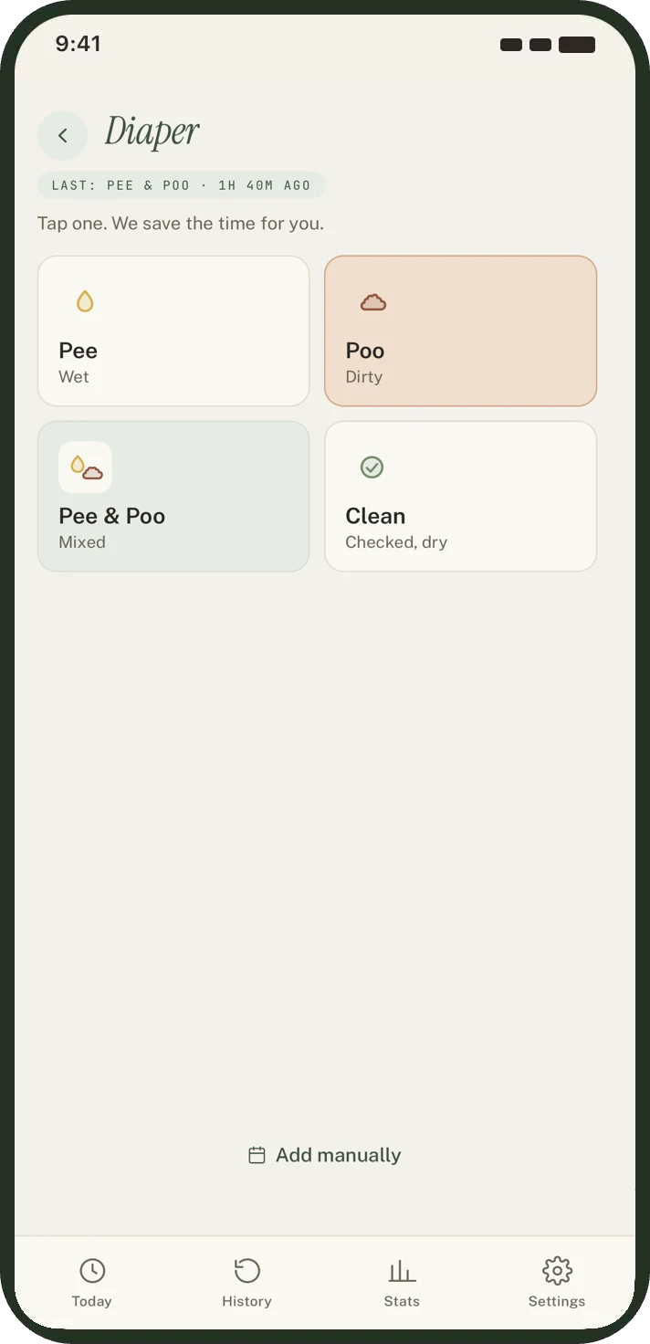 Diaper logging screen.