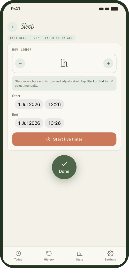 Sleep tracking screen.
